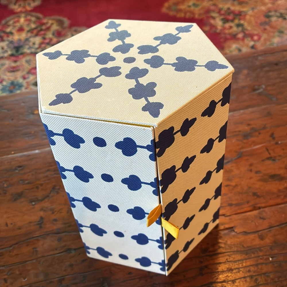 Hexagonal Blue & White Decorative Jewelry Box